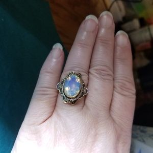 .925 Tri-Tone Oval Filigree Fire Opalite Ring
